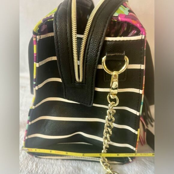 Betsey Johnson Pink and Black Satchel with Floral Design - Picture 10 of 12